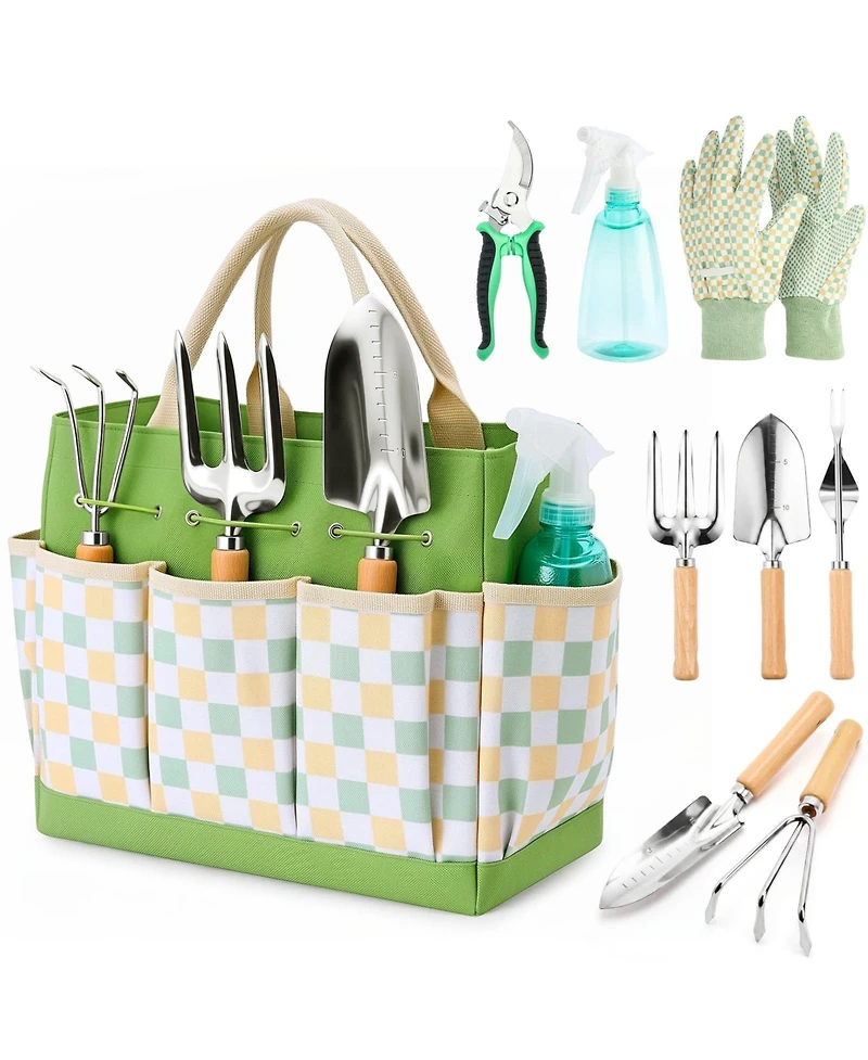 Xdovet Gardening Tool Set 9-Piece Heavy Duty Rust-Resistant Tote Bag Gift Women Beginner