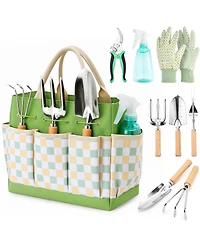 Xdovet Gardening Tool Set 9-Piece Heavy Duty Rust-Resistant Tote Bag Gift Women Beginner