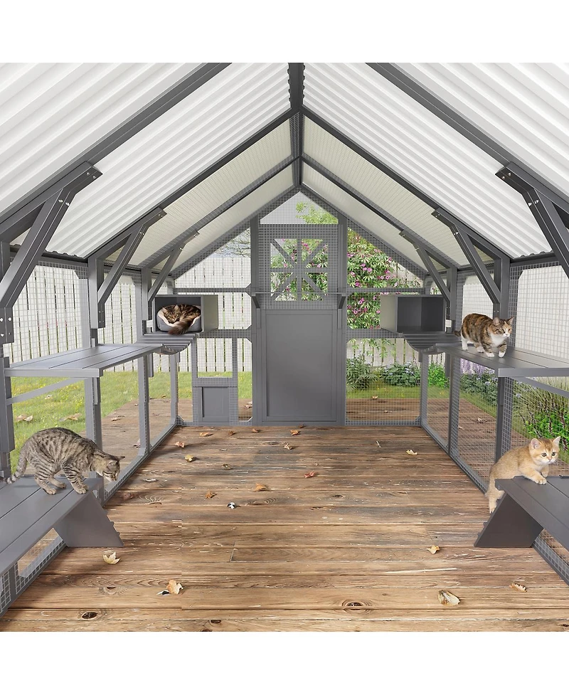 Streamdale Furniture Extra Large Walk-in Outdoor Catio with 7 Platforms and Weatherproof Roof