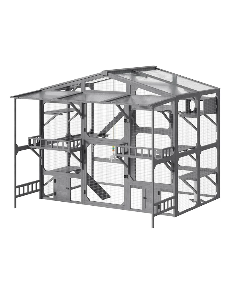 Streamdale Furniture Large Outdoor Catio for 6-10 Cats with Weatherproof Roof and 6 Platforms