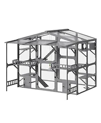 Streamdale Furniture Large Outdoor Catio for 6-10 Cats with Weatherproof Roof and 6 Platforms