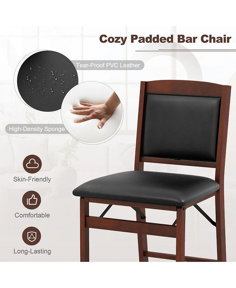 Gymax Set of 2 Counter Height Chairs with Rubber Wood Legs Padded Seat and Backrest
