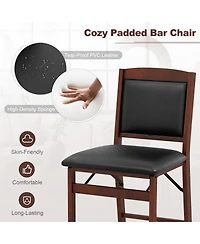 Gymax Set of 2 Counter Height Chairs with Rubber Wood Legs Padded Seat and Backrest