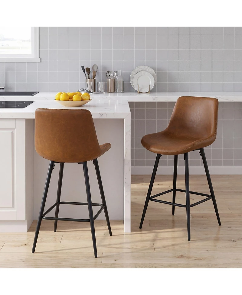 Gymax Set of 2 Bar Stools 24 Inch Counter Height Bar Chairs with Backs and Footrests