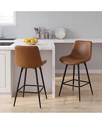 Gymax Set of 2 Bar Stools 24 Inch Counter Height Bar Chairs with Backs and Footrests
