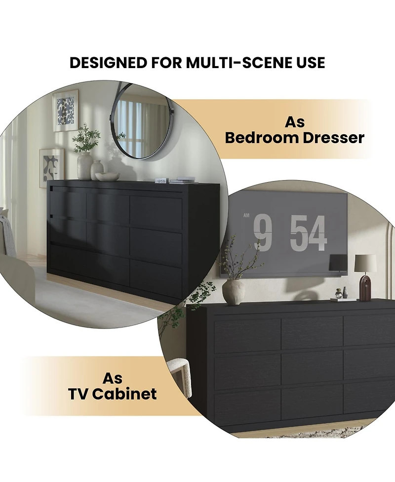 homfan 9 Drawer Tv Stand Dresser, 63 Inch Wood Chest of Drawers with Anti Tip Device for Bedroom or Living Room