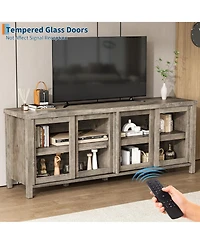 homfan Modern Tv Stand for 65 Inch, Entertainment Center with Storage Cabinet, 4 Sliding Glass Doors, Mid Century Media Console Table for Living Room
