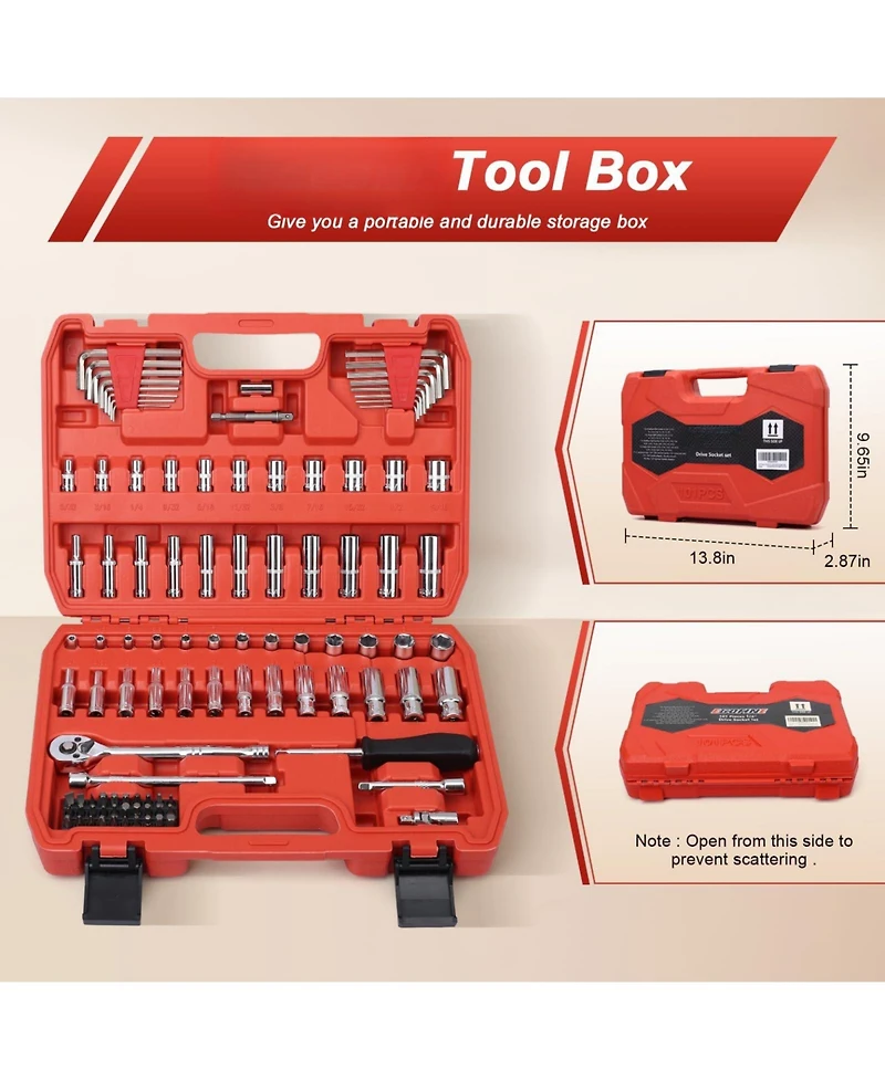 Xdovet 1/4inch Socket Ratchet Wrench Set 101pieces Metric Sae Allen Auto Repair
