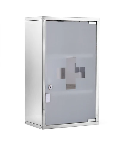 Midola 12" x 20" Lockable Medicine Cabinet, 3 Tier Stainless Steel Medical Wall Box with 2 Keys and Shelves for Bathroom