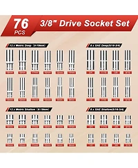 Xdovet 3/8inch Drive Socket Set Ratchet Wrench Metric Sae Auto Repair