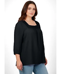 Avenue Women's Plus Lace Neckline Peasant Blouse