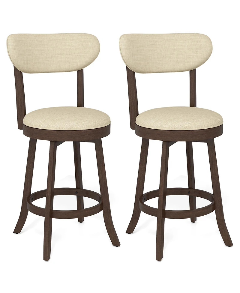 Gymax Set of 2 25.5'' Counter Height Chairs with Padded Seat and Backrest Rubber Wood