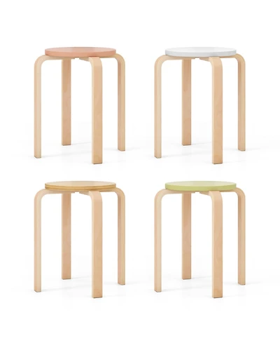 Gymax 4 Piece Bentwood Stackable Backless Stools Stacking Wood Stool with Round Tops