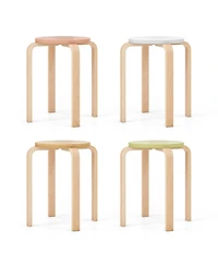 Gymax 4 Piece Bentwood Stackable Backless Stools Stacking Wood Stool with Round Tops