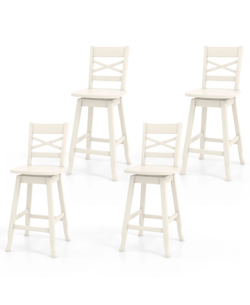 Gymax 4 Pieces 24 Inch Rubber Wood Counter Height Stool Swivel Bar Stool Inclined Backrest