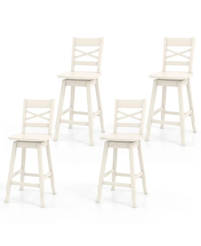 Gymax 4 Pieces 24 Inch Rubber Wood Counter Height Stool Swivel Bar Stool Inclined Backrest