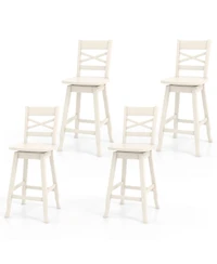 Gymax 4 Pieces 24 Inch Rubber Wood Counter Height Stool Swivel Bar Stool Inclined Backrest