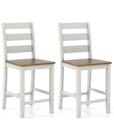Gymax Set of Counter Height Chairs with Inclined Backrest Rubber Wood Crossbars