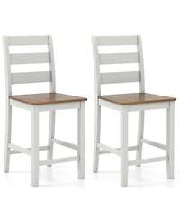 Gymax Set of Counter Height Chairs with Inclined Backrest Rubber Wood Crossbars