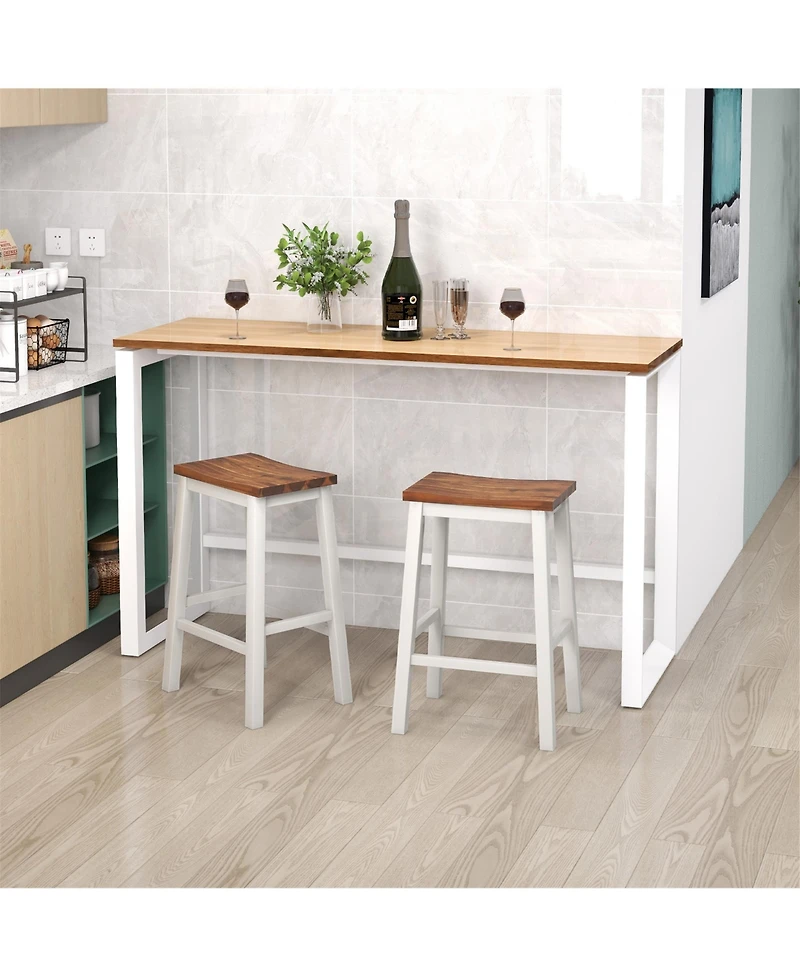 Gymax 24.5 Inch Set of Saddle Stools Industrial Counter Height Stools with Footrests
