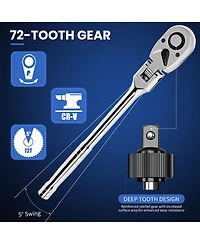 Xdovet Flex Head Ratchet Set 1/4 3/8 1/2 Drive 72-Tooth Swivel Quick-Release Extension Eva Case
