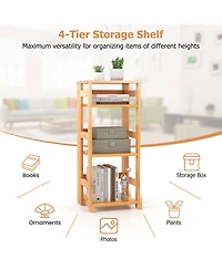 Gymax 4 Tier Bookshelf Floor Storage Shelf with Rubber Wood Frame Anti Toppling Kits