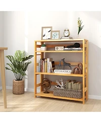 Gymax 2 Pieces 4 Tier Bookshelf Floor Storage Shelf with Rubber Wood Frame Anti-Toppling Kits