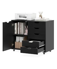 Slickblue 5-Drawer Storage Cart with Side Cabinet for Home or Office