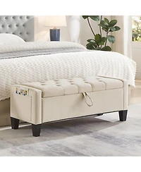 sumyeg Storage Ottoman Bench with Safety Hinge and Upholstered Seating for Bedroom or Entryway