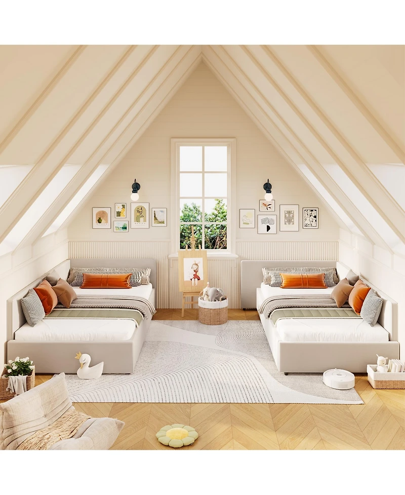 homfan Twin Daybed with Drawers, Velvet Corner Sofa Bed Guardrail and Storage for Bedroom