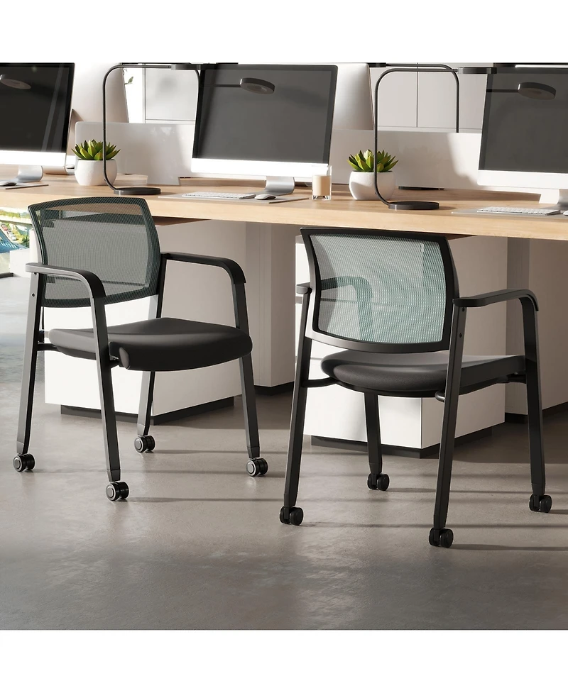 Gymax Piece Conference Chairs Stackable Office Guest Mesh Chair Waiting Room Wheels