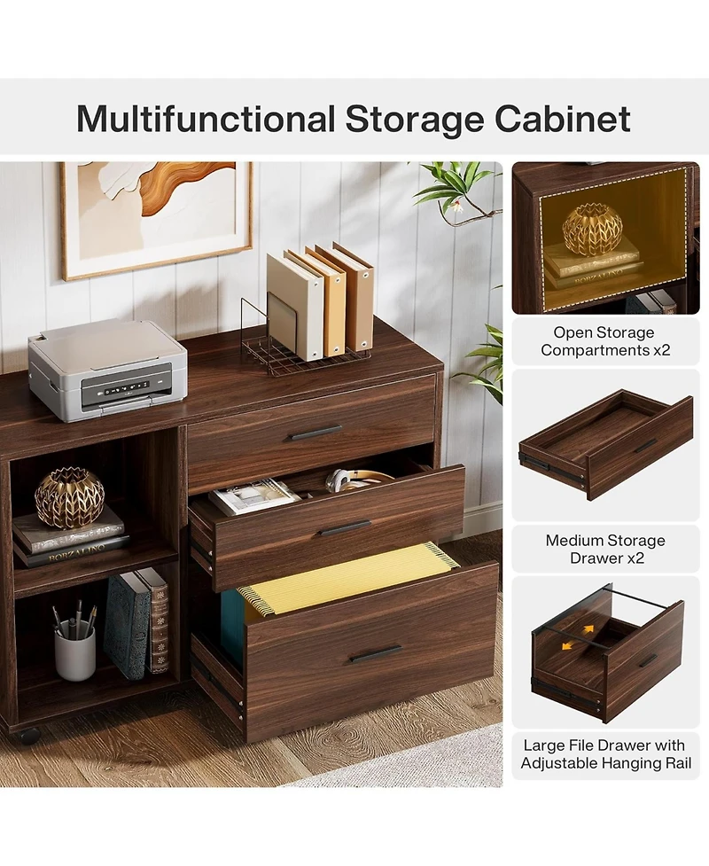 Tribesigns 39inch Rolling File Cabinet with 3 Drawers Wooden Office Lateral Filing Cabinet,Modern Printer Stand with Storage Shelves for Office