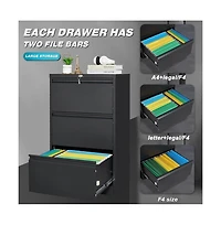homfan Lateral File Cabinet with Lock 3-Drawer Steel Filing Cabinet for Home Office - Legal/Letter/A4/F4 Files