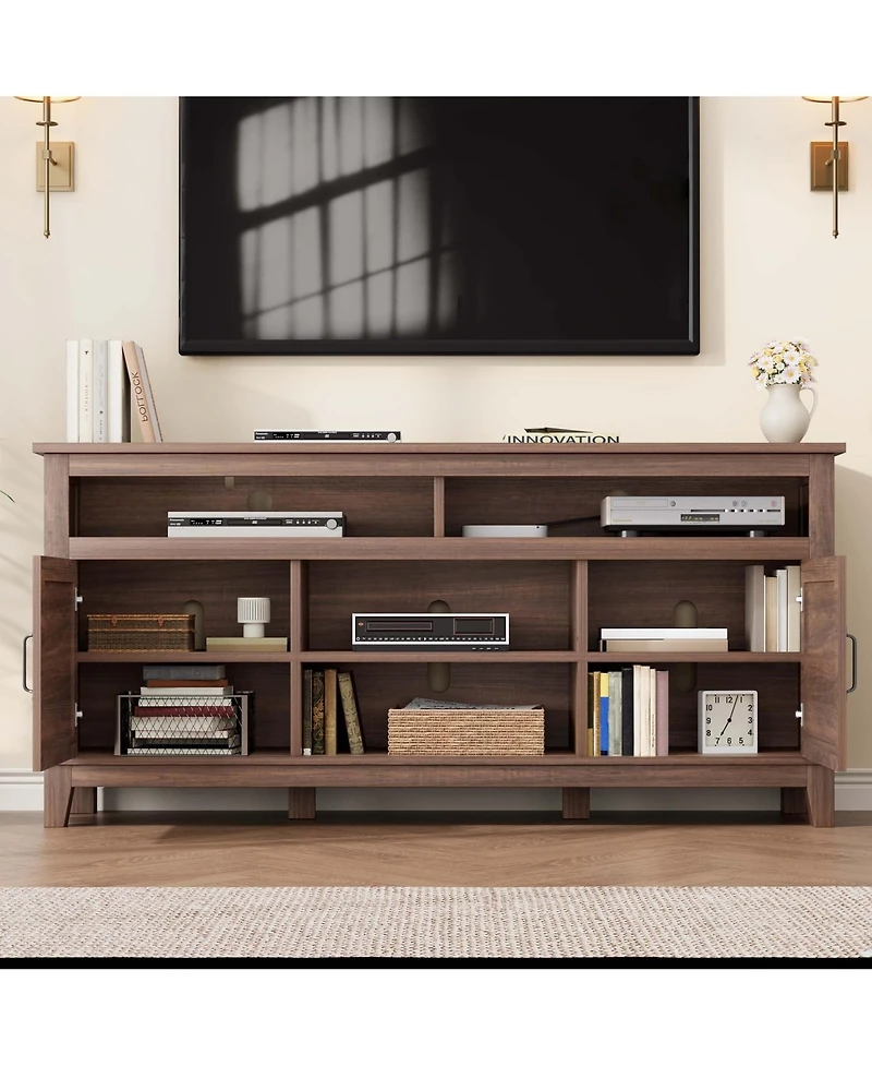 homfan Tv Stand for 63 Inch, Entertainment Center with Adjustable Shelves, Farmhouse Cabinet Doors ,for Living Room, Bedroom