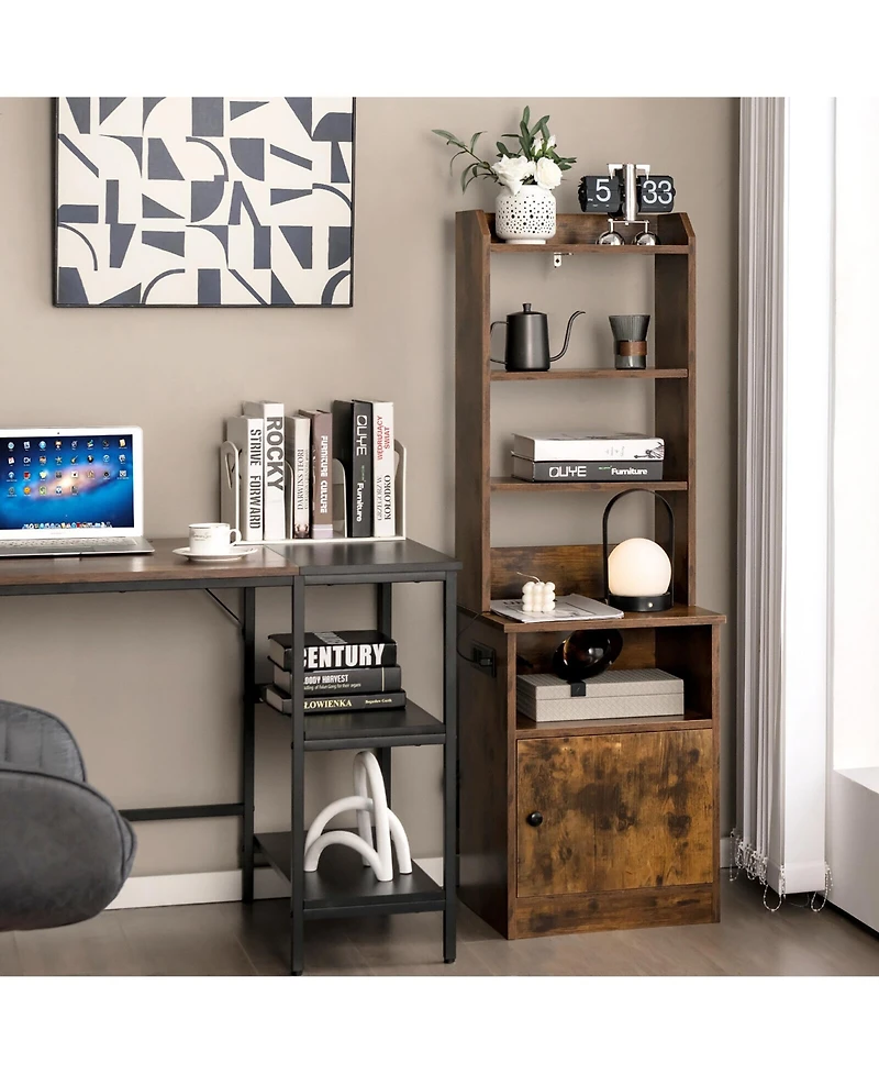 Gymax Nightstand Bedside End Side Table Bookshelf with Charging Station