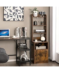 Gymax Nightstand Bedside End Side Table Bookshelf with Charging Station