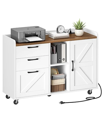 Slickblue Wooden Filing Cabinet with Charging Station and Side Pull Drawer Design