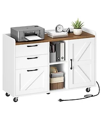 Slickblue Wooden Filing Cabinet with Charging Station and Side Pull Drawer Design