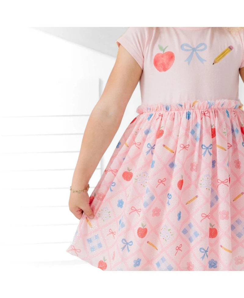 Sweet Wink Little Girls Back To School Trellis Short Sleeve Tutu Dress