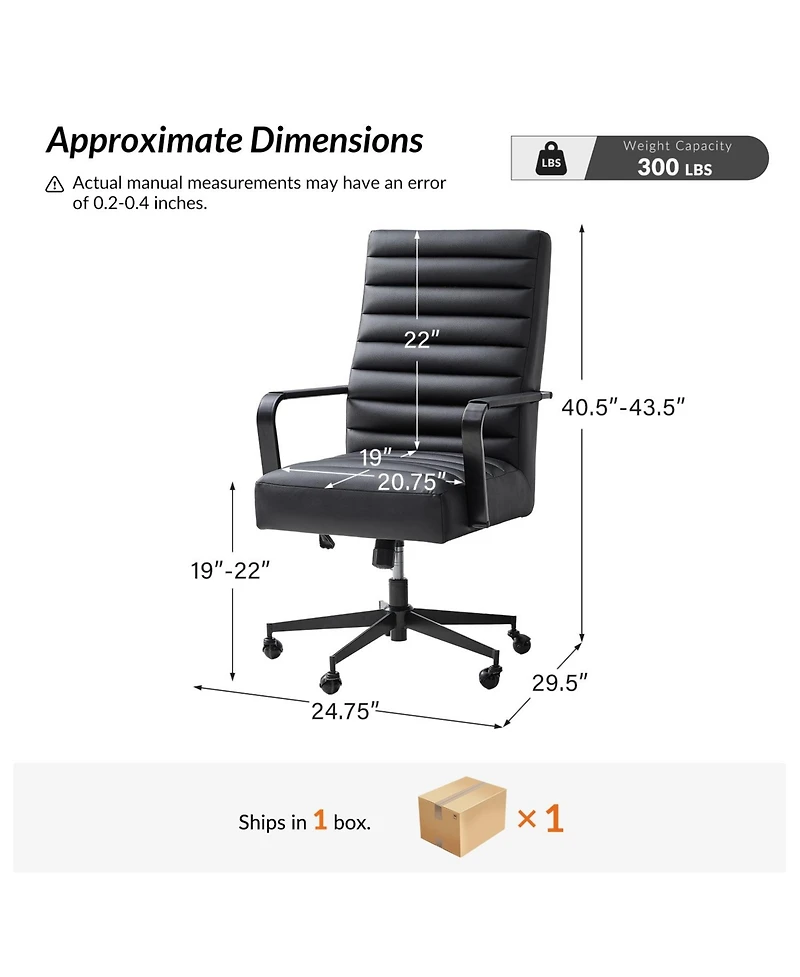 Hulala Home Anagrace Martha Modern Industrial Simple Assemble Faux Leather Swivel Tilting Office Chair with High Back