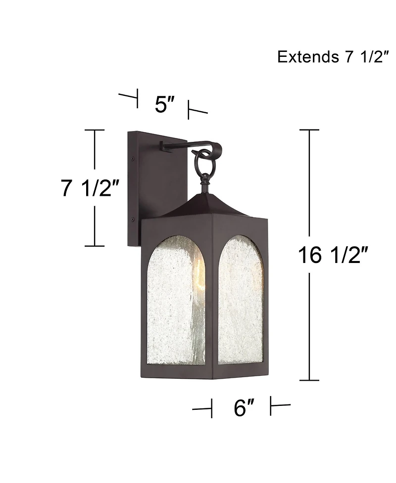 Possini Euro Design Tyne Modern Outdoor Wall Light Fixtures Set of 2 Metal 16 1/2inch Seedy Glass for Post Exterior Barn Deck House