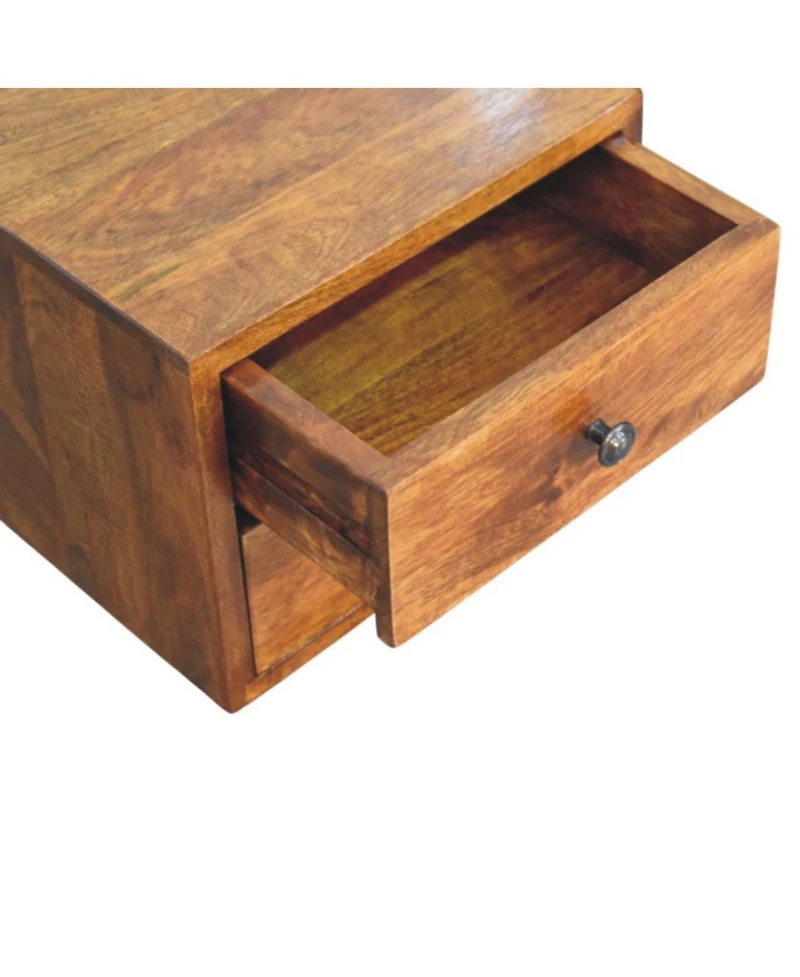 HomeRoots 12" Chestnut Solid Wood Two Drawer Floating Nightstand
