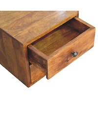 HomeRoots 12" Chestnut Solid Wood Two Drawer Floating Nightstand