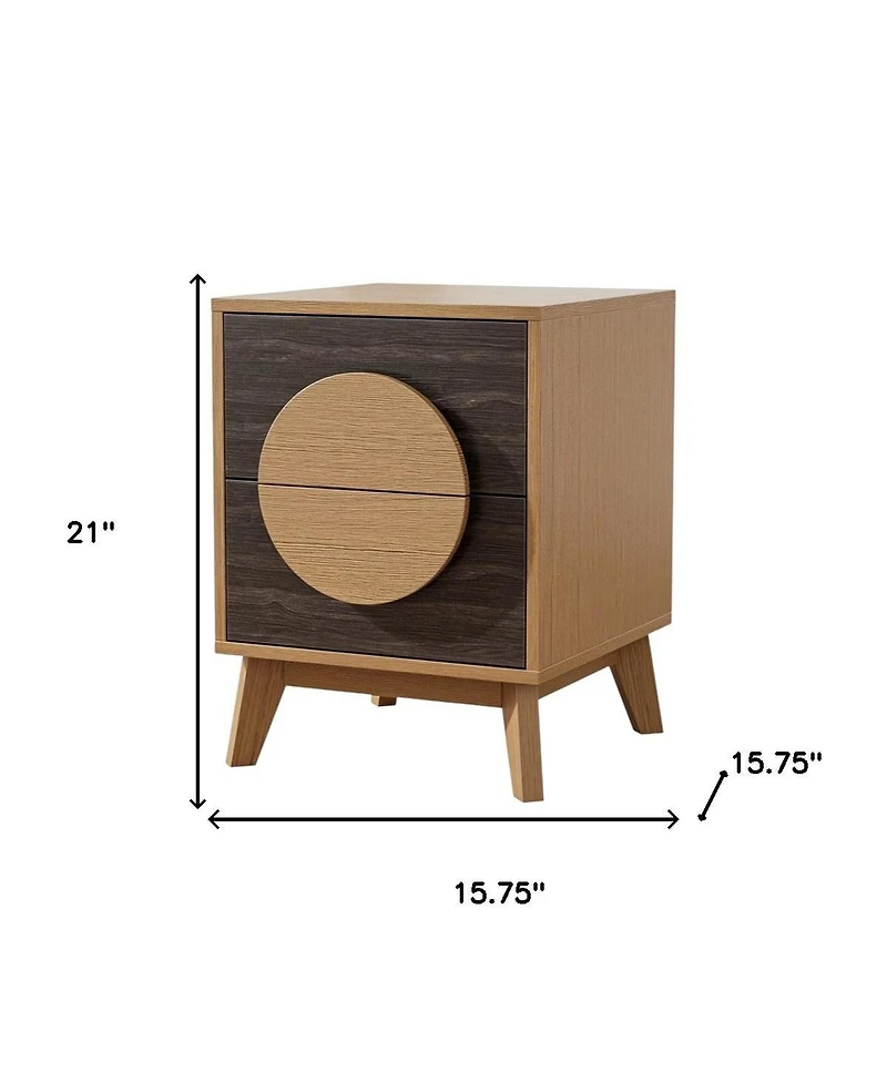HomeRoots 21" Solid Wood Square Two Drawer Nightstand