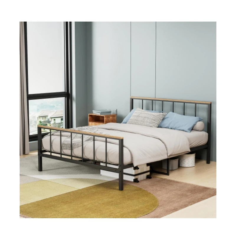 Lucky One Full Size Foldable Platform Bed Frame with Headboard and Footboard, Heavy Duty Metal Slats, No Box Spring Needed