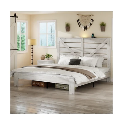 Lucky One King Size Wood Platform Bed Frame with Metal Frame, Industrial Style, Heavy Duty Steel Slats, No Box Spring Needed