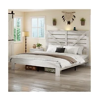 Lucky One King Size Wood Platform Bed Frame with Metal Frame, Industrial Style, Heavy Duty Steel Slats, No Box Spring Needed