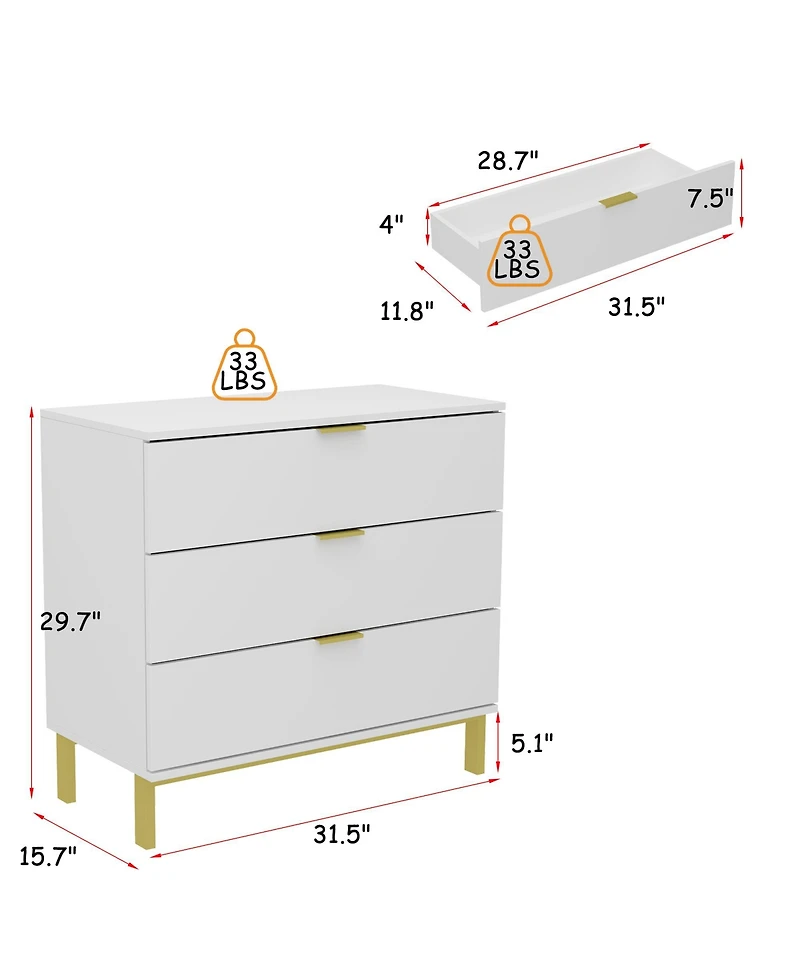 Homsee 3-Drawers Wood Chest of Drawers Dresser