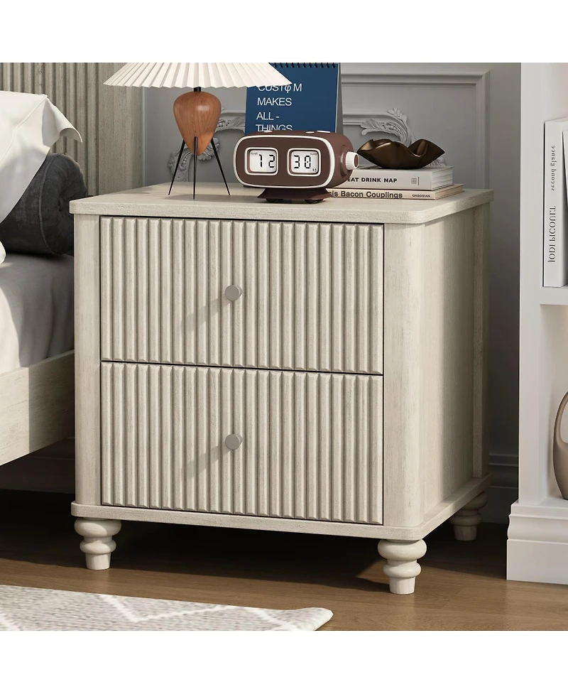 Streamdale Furniture Fluted 3-Drawer Nightstand Set 21.65'' Wide Mid-Century Modern Bedside Table