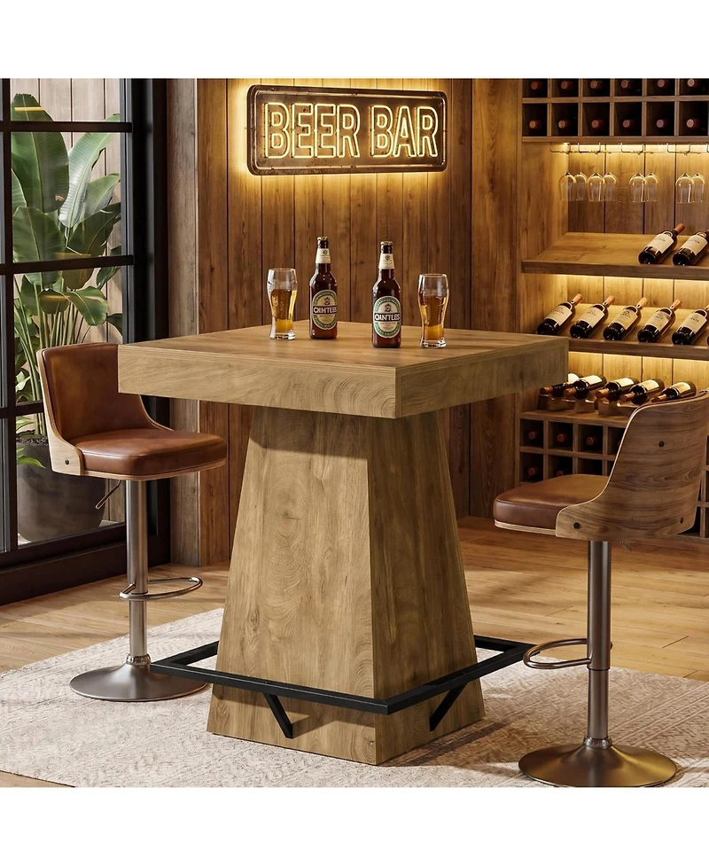 Tribesigns Square Bar Table, 37.4-Inch High Pub Table with Metal Footrest for Small Bars, Dining Room, Bistro, Kitchen